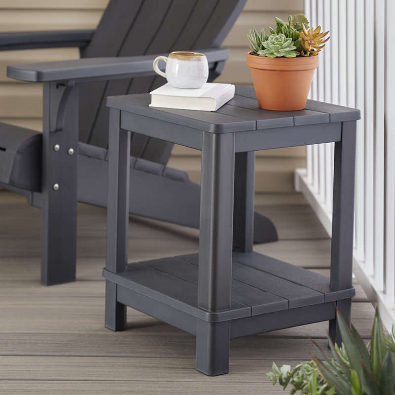 Keter Deluxe Adirondack Side Table Durable Resin Outdoor Double Tier Patio End Table (Choose Color), Graphite