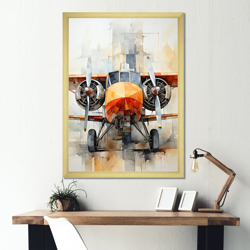 Portrait d'un avion sur toile, Encadrement doré, H 40 po x l 30 po x P 1,5 po