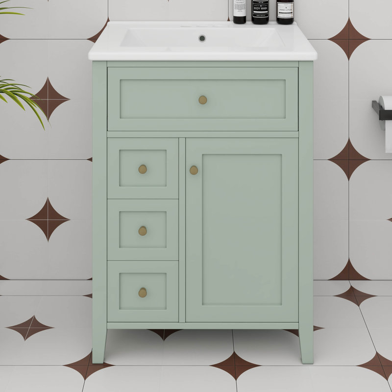 Meuble-lavabo 24 po avec lavabo, tiroirs et armoire avec tablettes réglables, Vert