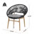 Outdoor Wicker Papasan Style Dining Chair with Teak Legs and Dark Faux Rattan, Set of 2, Weather-Resistant and Comfortable