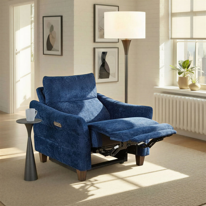 Rasco Upholstered Power Recliner, Blue