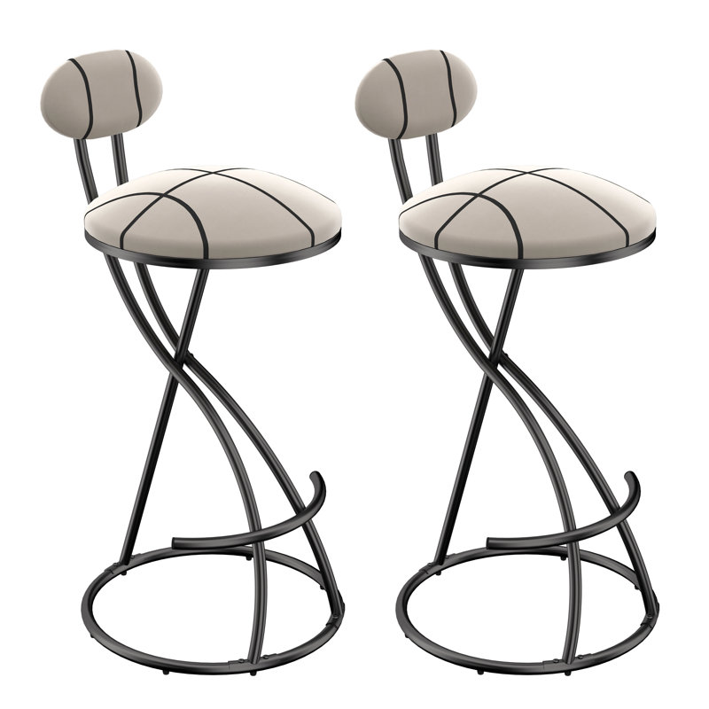 Ensemble de 2 tabourets de bar rembourrés avec tabourets rayés de hauteur comptoir en velours moderne pour îlot de cuisine, salon