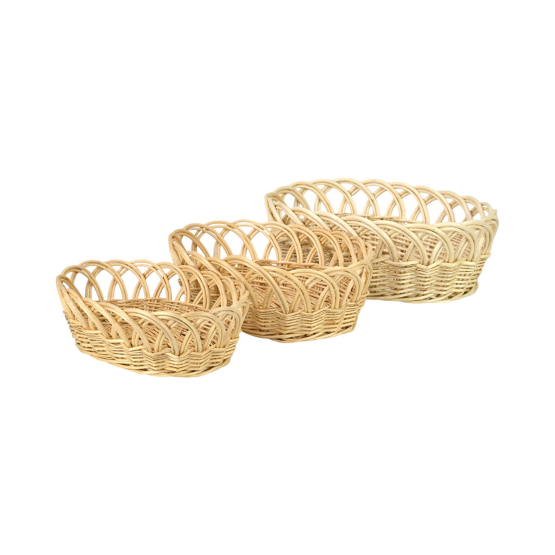 Ensemble de 3 paniers en saule avec bordures décoratives Accalia, Beige