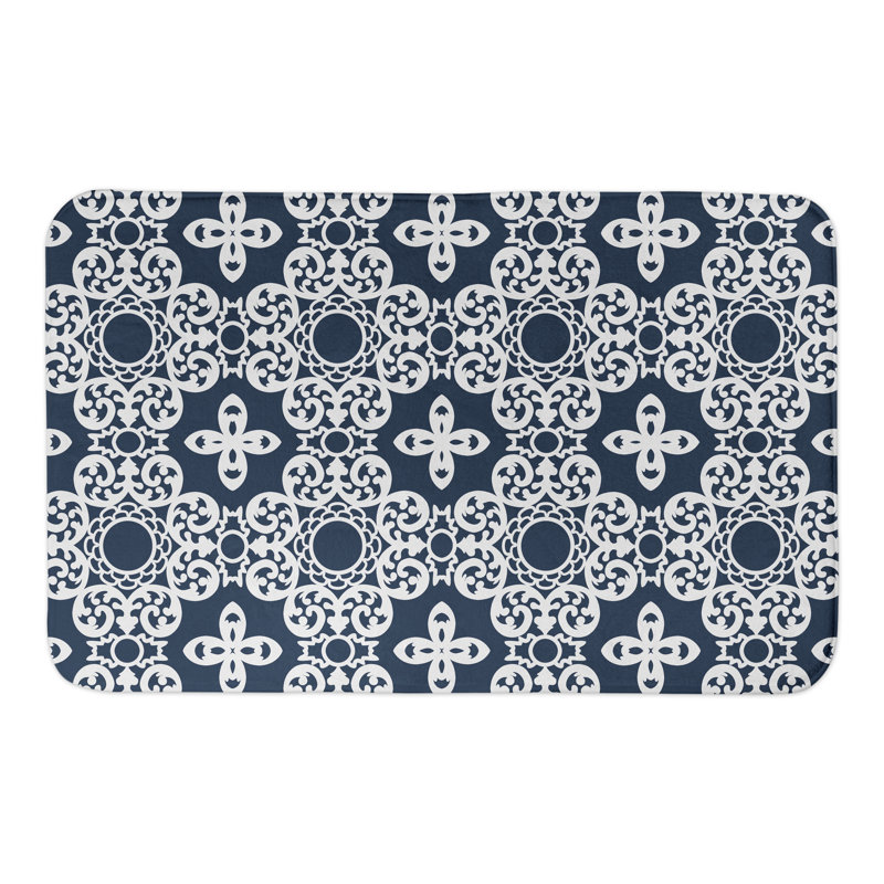 Tapis pour salle de bain rectangulaire à motif géométrique antidérapant, Bleu marine