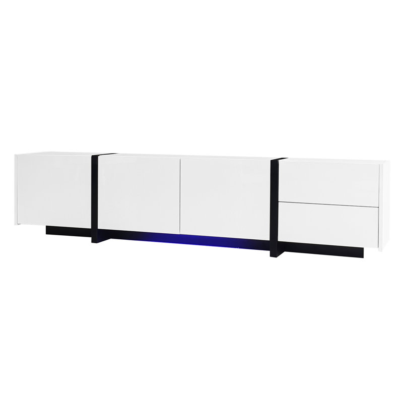 Modern High-gloss Tv Cabinet - Media Unit With Storage, 170cm W x 45cm Hx35cm D, White/Black