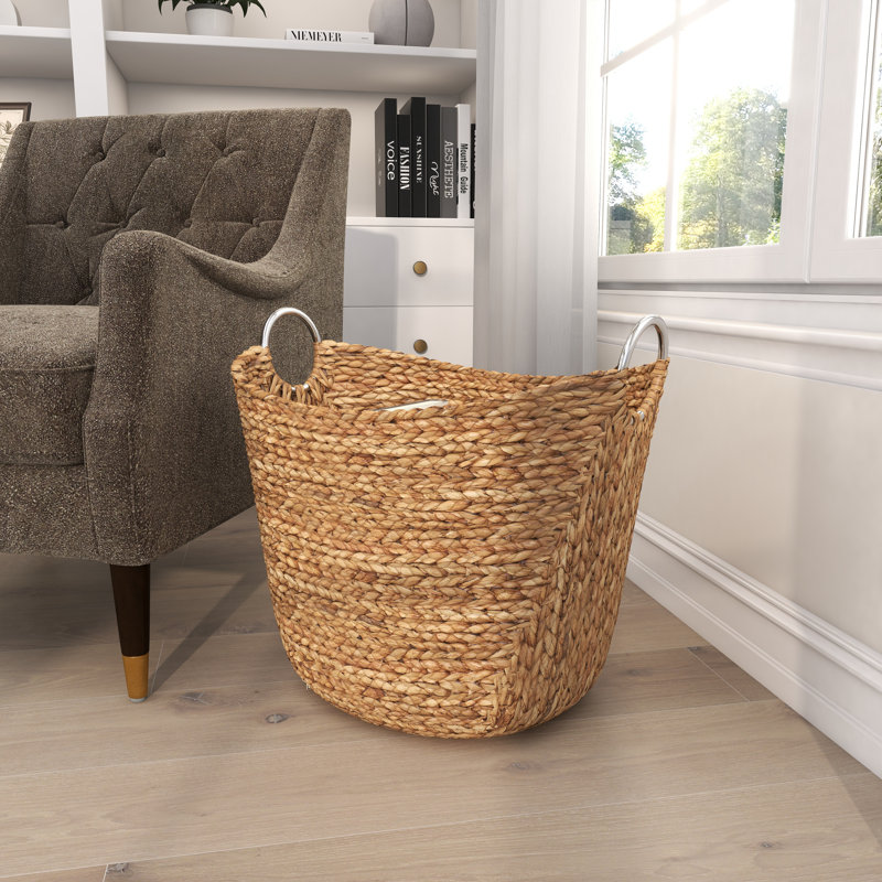 Milnor Seagrass Handmade Woven Decorative and Functional Storage Basket, 100.92, Brown/Silver