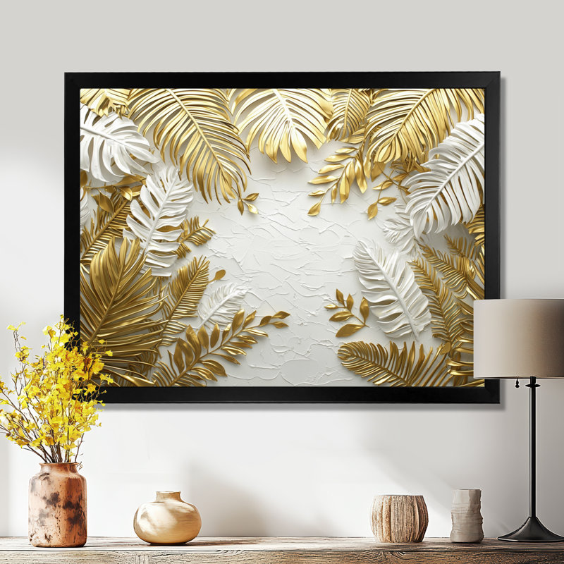 Cordialous Golden Cream Plams Reunion I - palmiers et palmiers, art mural, H 30 po x l 40 po, Noir, noir, noir, noir