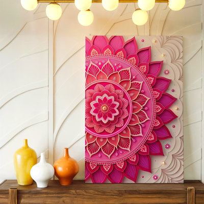 Rose, mandala floral, boho, lotus abstrait, impression sur toile, abstrait, art floral bohème pour salon, chambre, bureau, couloir, appartement, galerie, décoration murale