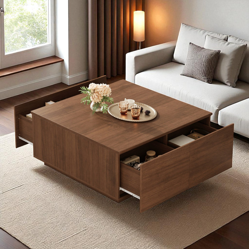 Square Coffee Table With Storage, Walnut