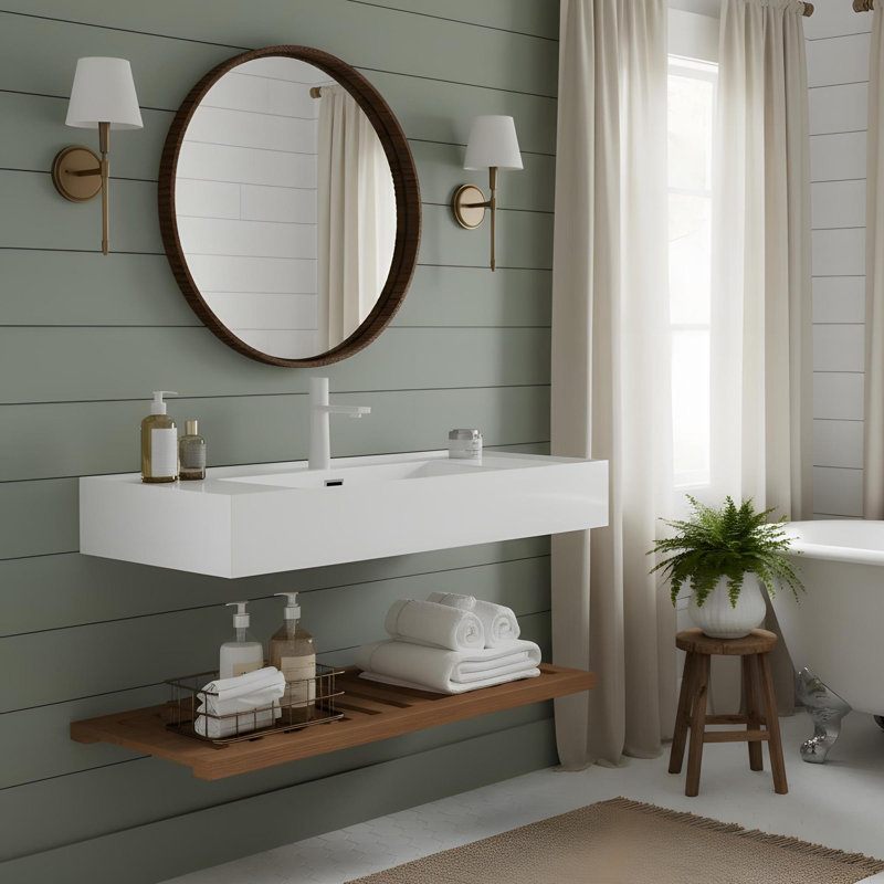 Meuble-lavabo mural rectangulaire en acrylique flottant 36 po 36 po, Noyer, 35"