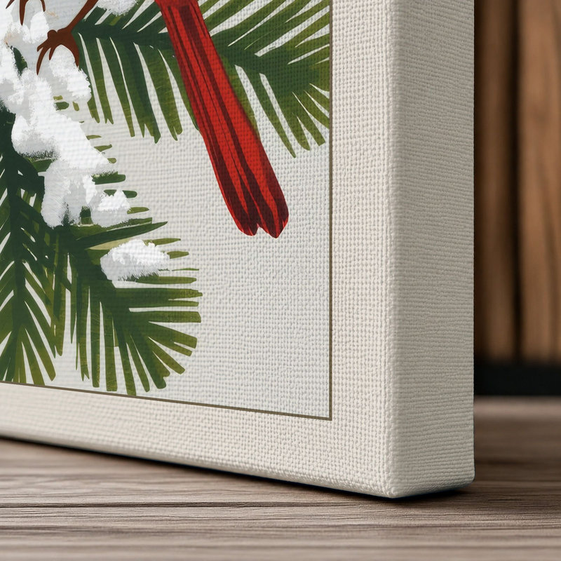 Winter Cardinals Botanical - Wrapped Canvas, 30x20 - 76.2 x 50.8 cm, Cream Border