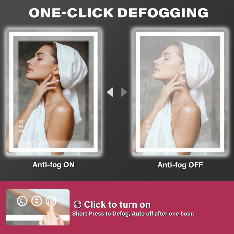 Anti Fog LED Bathroom Mirror 3 Colors Dimmable Vanity Mirror with Back and Front Lighting, 32" x 48"