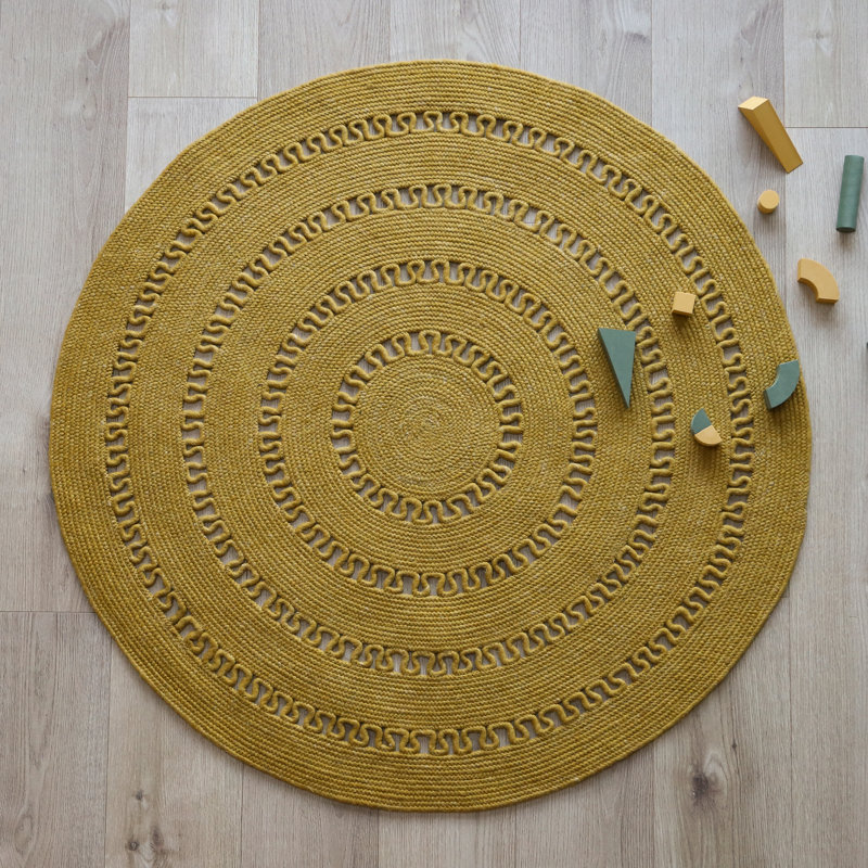 Round Menik Solid Colour Wool Hand Woven Area Rug, Round 140cm