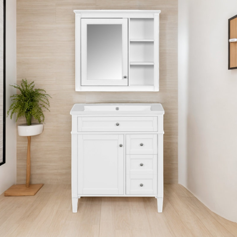 Meuble-lavabo simple avec plateau Desirrae, Blanc