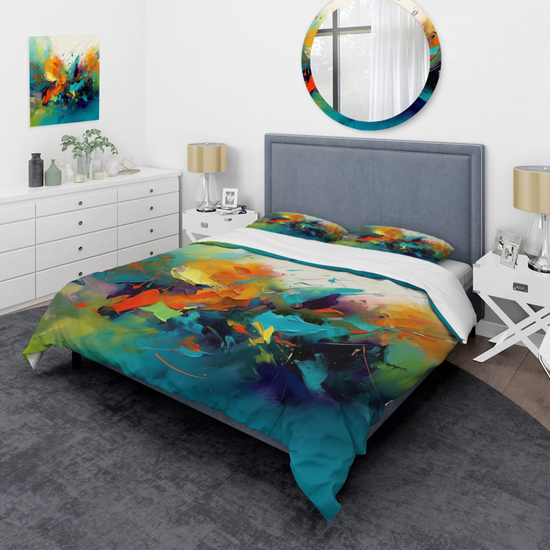 Ensemble de housse de couette en microfibre / polyester Orange Blue, Housse de couette simple + 1 taie décorative stan