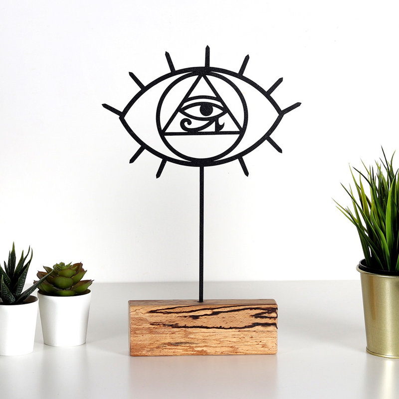 Élégant objet décoratif, métal noir et bois, 6,7 x 13,8 x 1,4 pouces | 100% métal (épaisseur: 0,08 pouce) avec base en bois robuste | Parfait pour la décoration intérieure, l'esthétique moderne et le style unique
