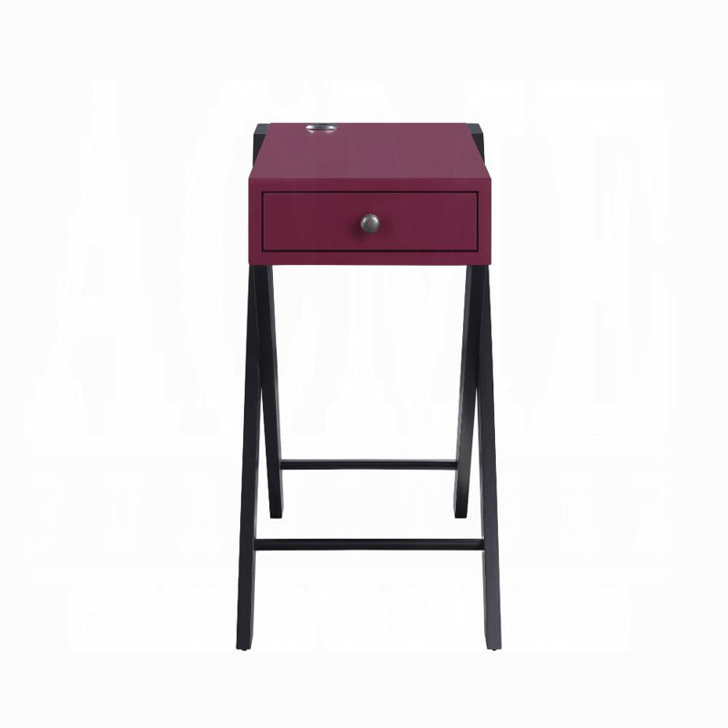 Table d'appoint féroce blanche et noire avec port USB intégré, Bourgogne