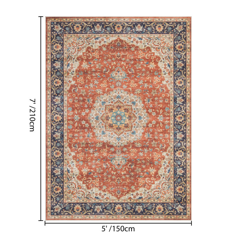 59’’x83’’runner Rug, Traditional Pattern, Indoor Outdoor Durable, Low Pile Design, Entryway Living Room, Red