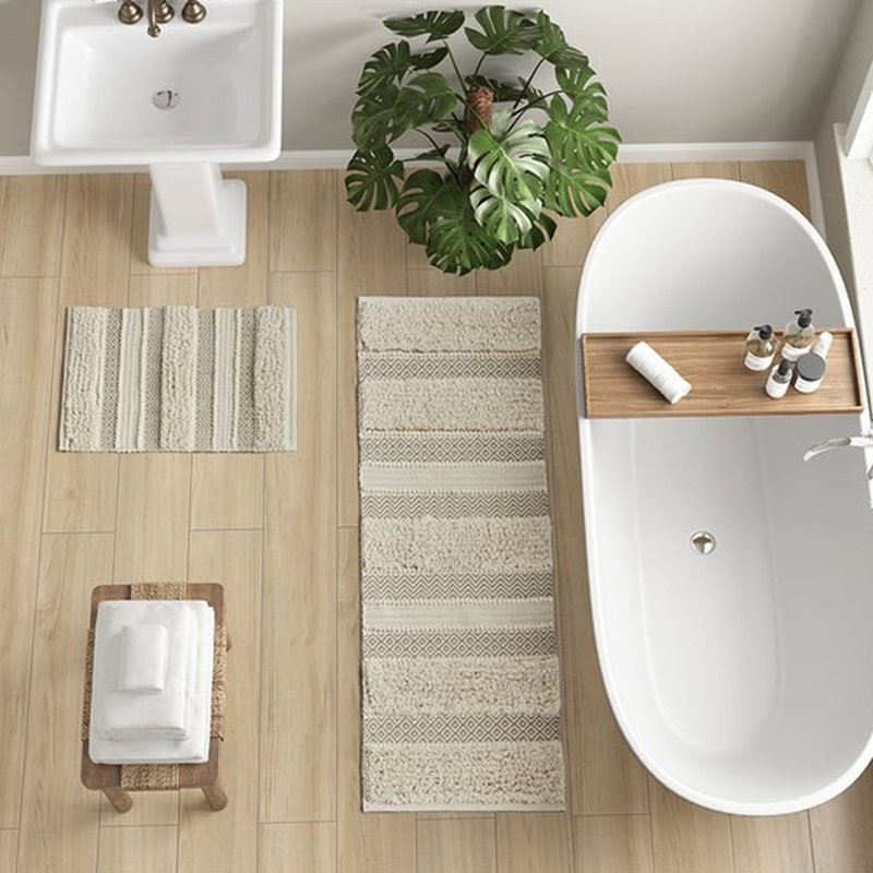 22x58" Bath Rug - Global Inspired Woven Texture Natural Shade Skid Back Easy To Clean Machine Multi Heavy Textured Non-slip Washable Bathroom Floor Mat Runner