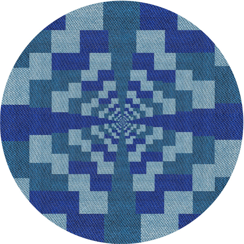 Tapis de zone bleue à motifs, Rond 4 pi