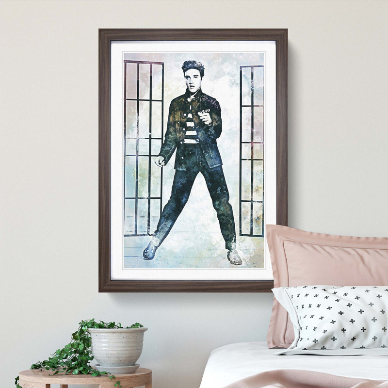 Elvis Presley in Jailhouse Rock in Abstract - Picture Frame Painting Print, Walnut Framed, 87cm H x 62cm W x 2cm D