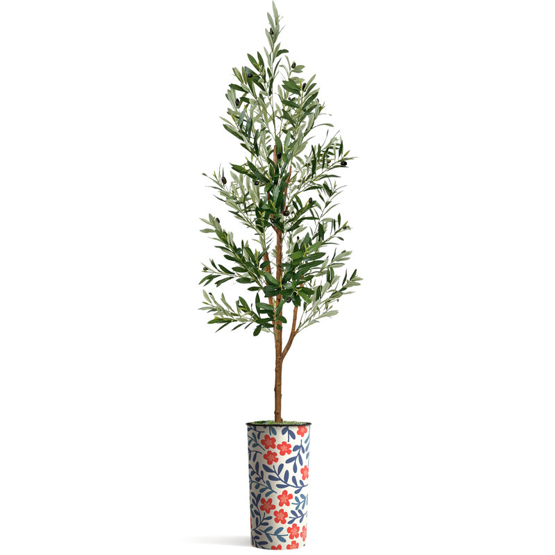 107'' Faux Tree in Planter, Flower Blue