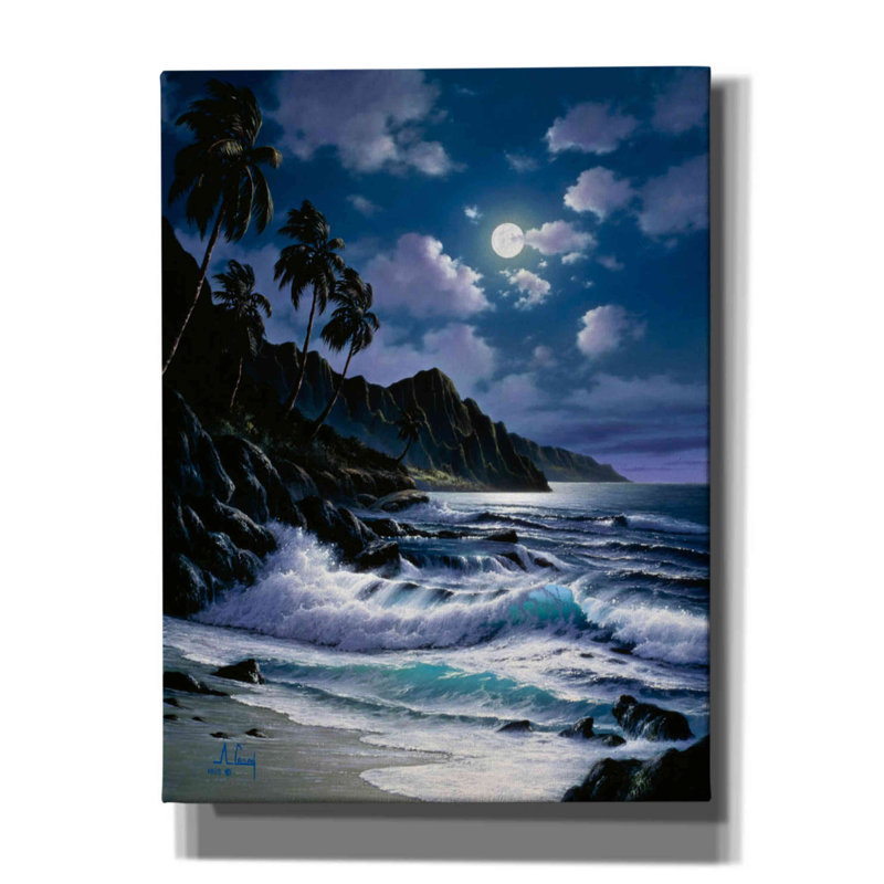 «Night Walkes at the Beach» par Anthony Casay - reproduction d'art sur toile tendue, L 12 po x H 16 po