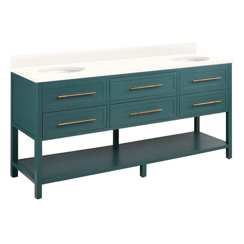 72" Robertson Double Bathroom Vanity Set with Oval Undermount Sinks, Arctic White Quartz, Midnight Navy Blue, 8" Widespread