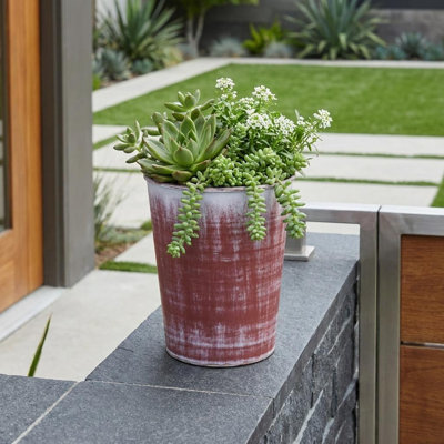 Pot à fleurs rond d'intérieur et extérieur texturé ton sur ton brun et ivoire 5 po