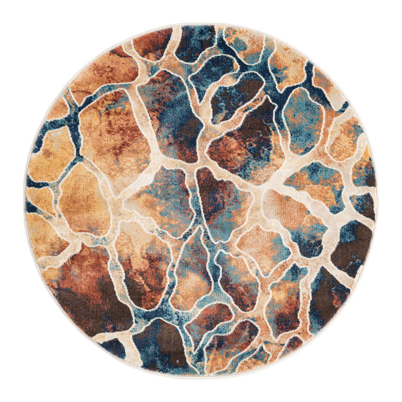 Tapis multicolore à motif abstrait Brantlie, Rond 3 pi 3 po