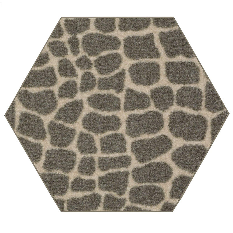 Tapis intérieur / extérieur gris à imprimé animal, Hexagonal 2 pi