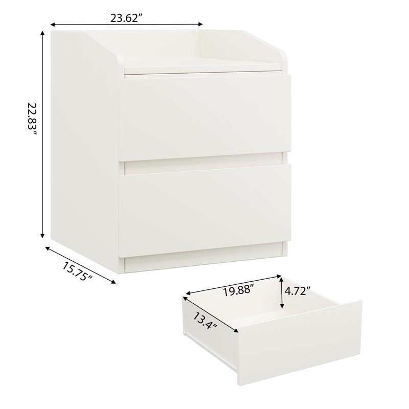 59.99cm W Bedside Table, White