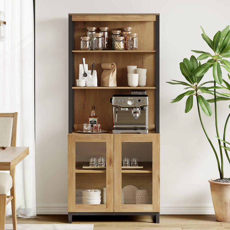 Buffet moderne de 72 po avec portes en verre et tablettes réglables, armoire de rangement multifonctionnelle avec rangement et tablettes ouvertes pour la salle à manger ou la cuisine