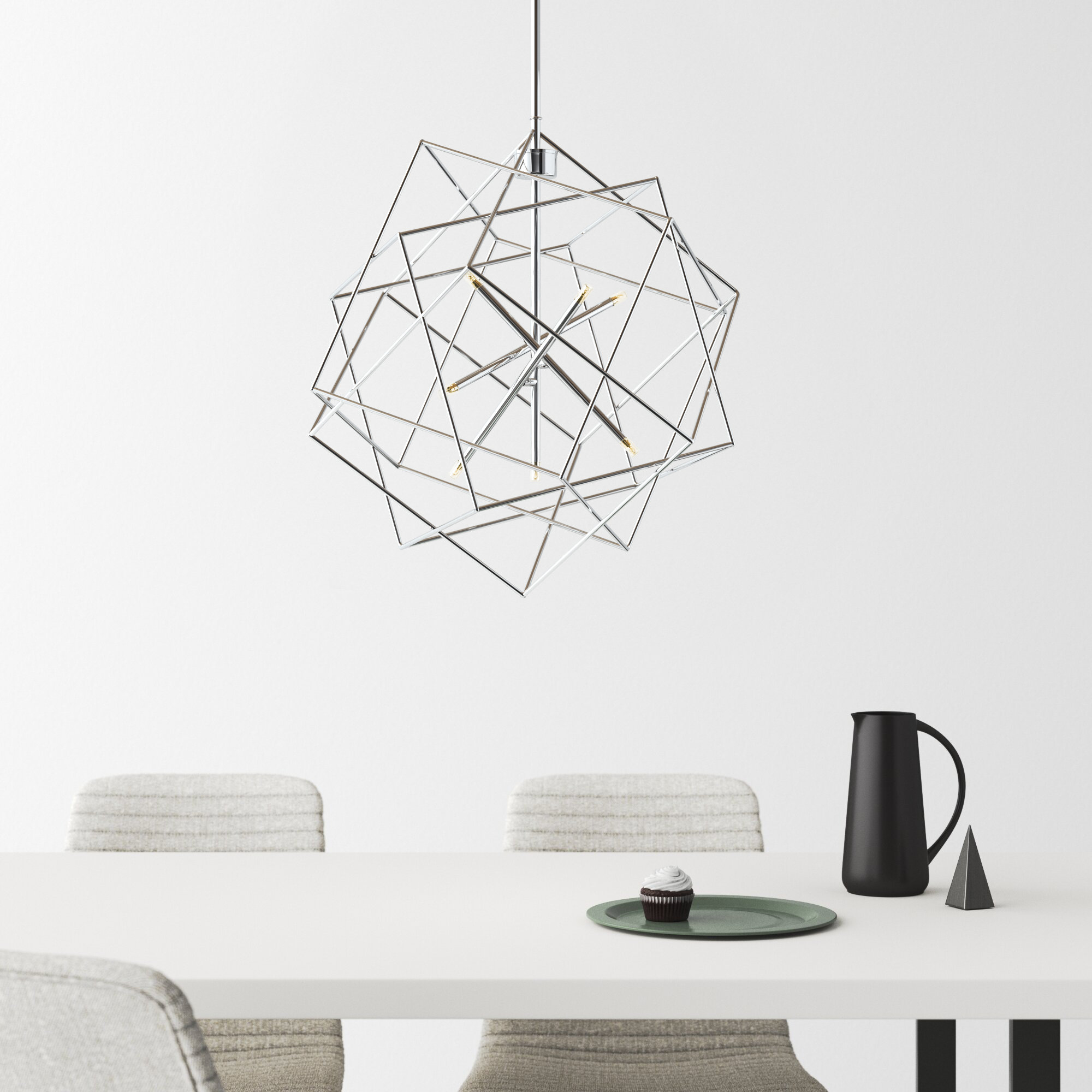 Ezo 7 - Light Metal Geometric Chandelier, Chrome