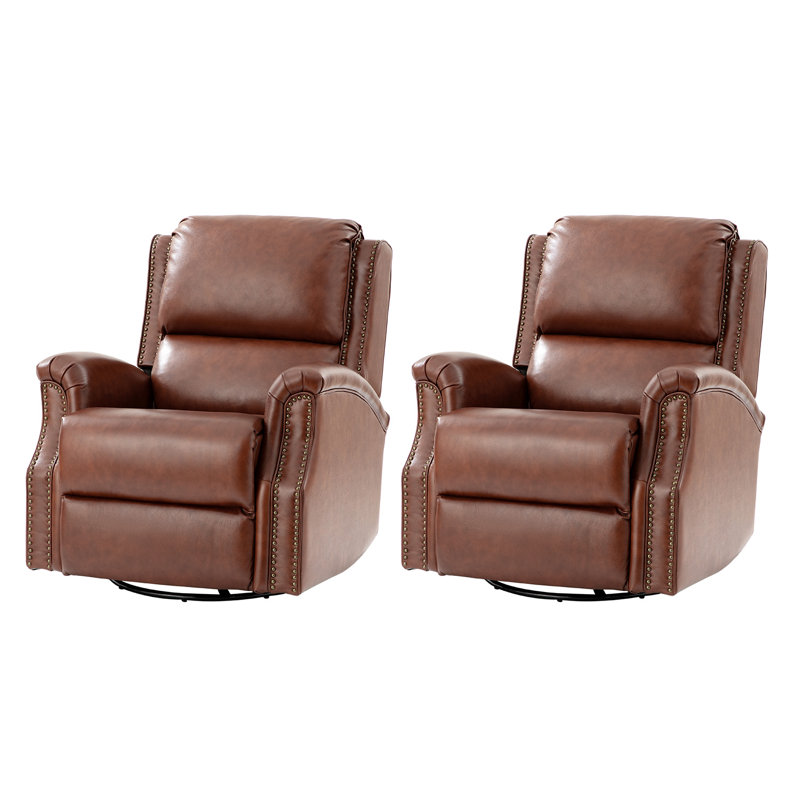 Felisa 34''W Traditional Manual Genuine Leather Recliner（Set of 2）, Brown