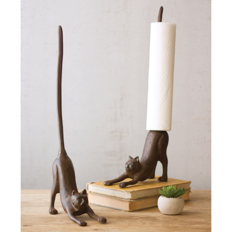  Porte-essuie-tout en fonte pour chat - 18 po de hauteur décorative brun rustique