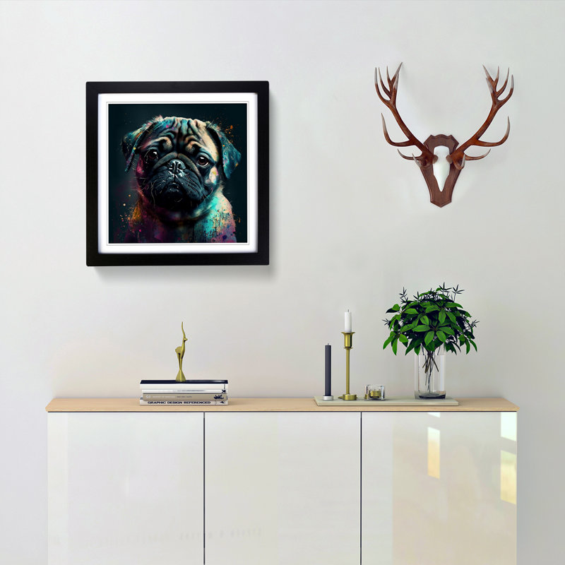 Pug Expressionism - Framed Print, Black