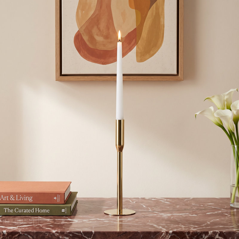 Metal, Taper Candle Holder, 11" H x 4" W x 4" D, Gold