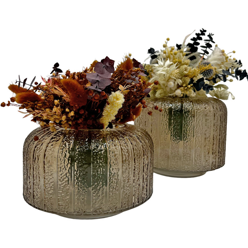 Ensemble de deux vases décoratifs ronds en verre brun rustique