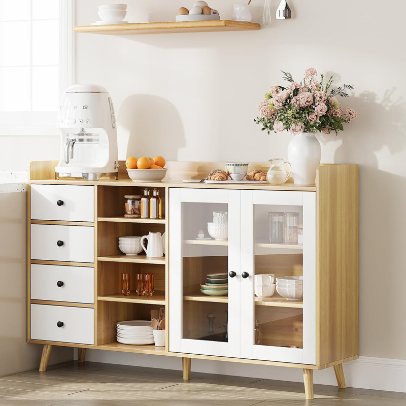 55" Modern Kitchen Buffet Sideboard with Adjustable Shelves, Natural