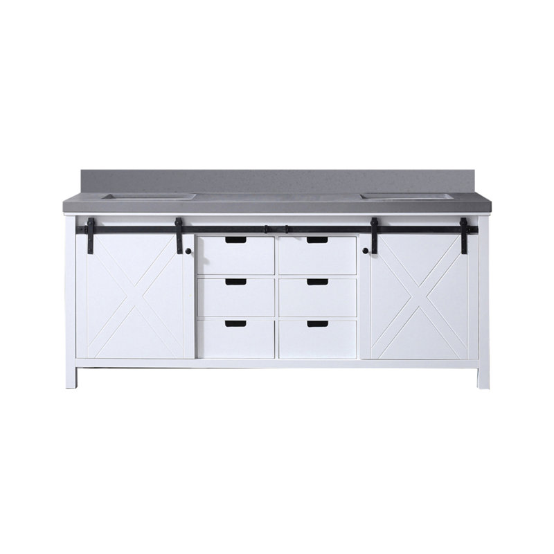 White Double Bath Vanity 80 In. W X 22 In. D, With Grey Quartz Countertop