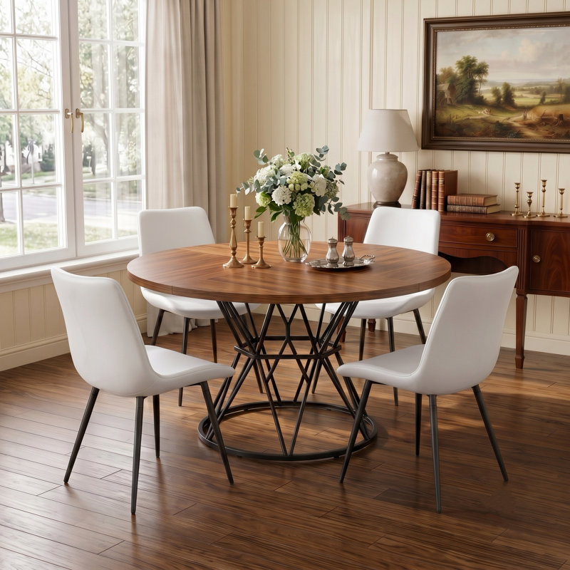 Ensemble de table de salle à manger 5 pièces 47,3 po, 5 Pieces: Table, 4 Chairs, Brown, White