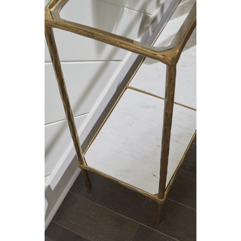Hanriette 52'' Glass Top Console Table, Antiqued Brass