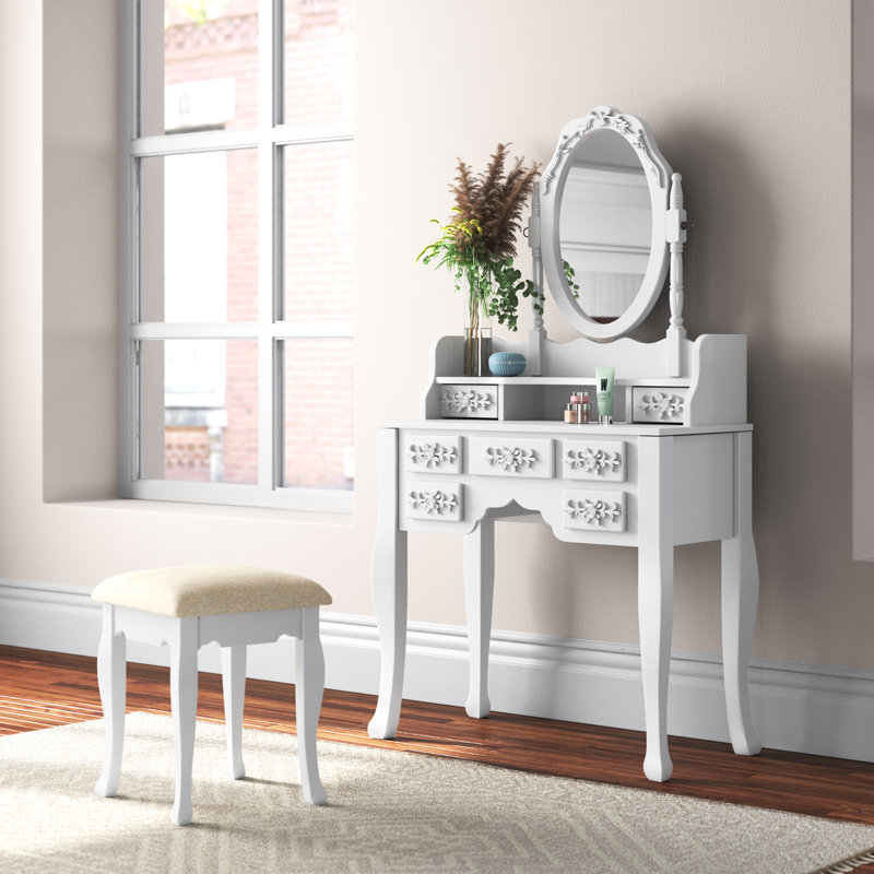Tyner Vanity with Mirror and Seat, White
