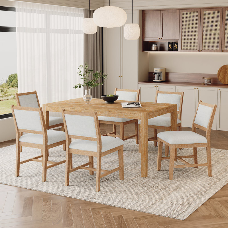 Ensemble de table de salle à manger 7 pièces pour 7 personnes, Naturel