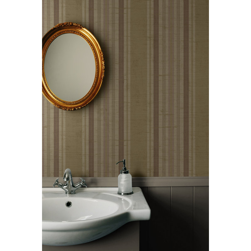 Papier peint rayé en lin brun clair et menthe Seabrook Designs, Taupe / Prune