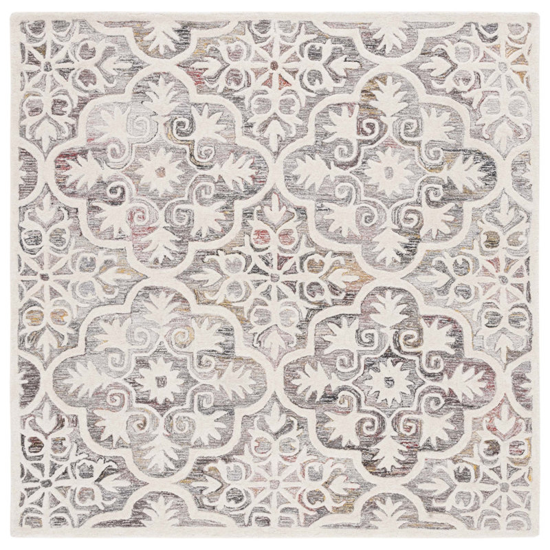 Eliathas Hand Tufted Wool And Cotton With Latex Damask Rug, Square 6'