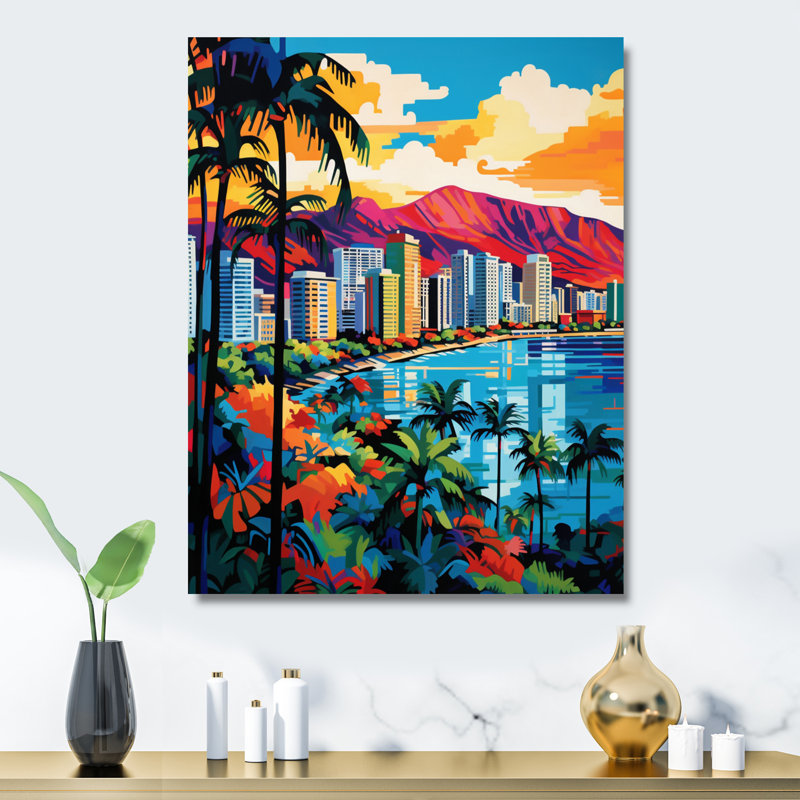 Ville, art mural Honolulu Popart II - Honolulu, H 20 po x l 12 po x P 1 po