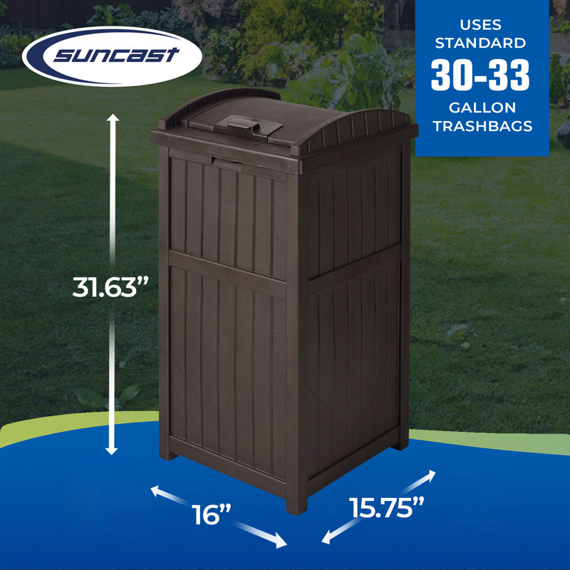 Resin Manual Lift Outdoor Trash/Recycling Bins, 33 Gallon, Java Brown