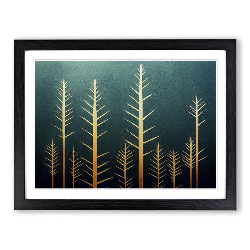 Refined Abstract Pine Trees - Single Picture Frame Print, Black Framed, 25cm H x 34cm W x 2cm D